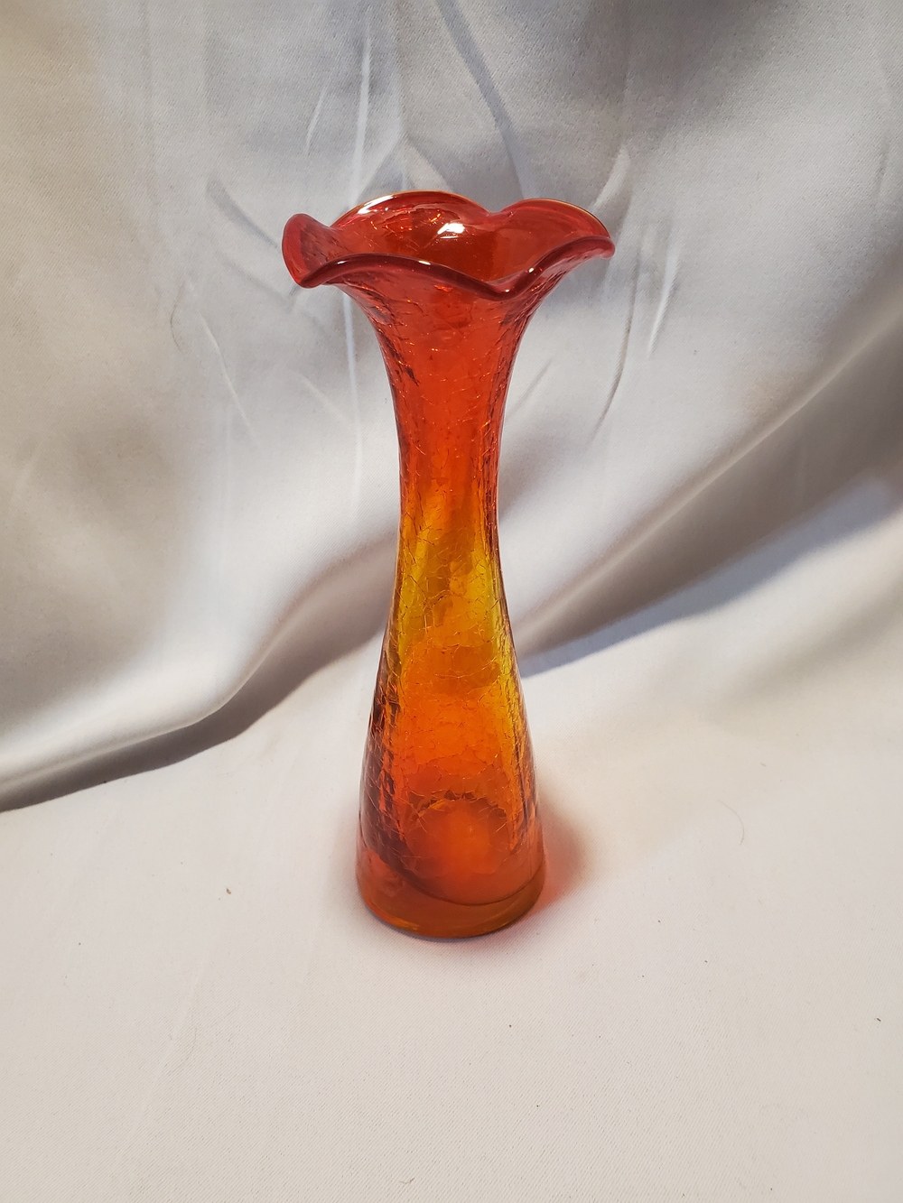 Vintage Kanawha Amberina Crackle Glass  Vase - 8" - Cadmium Glow!